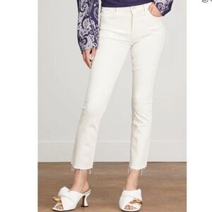 Mother The Midrise Dazzler Crop Frayed Hem Jeans Cream Puffs Size 28